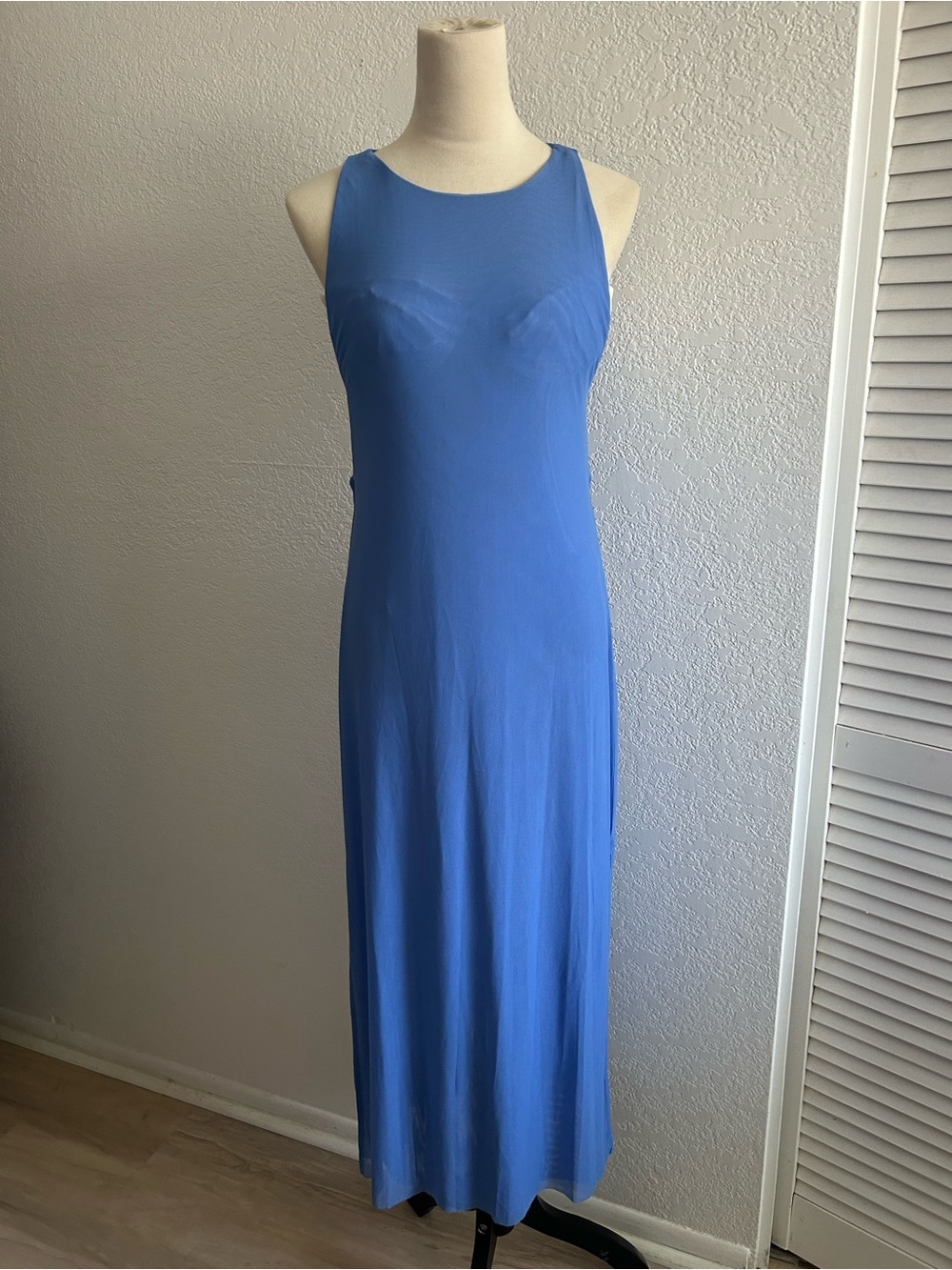 Caroline Constas Luxury Resort Ocean Blue Mesh Sleeveless Coverup Maxi Dress